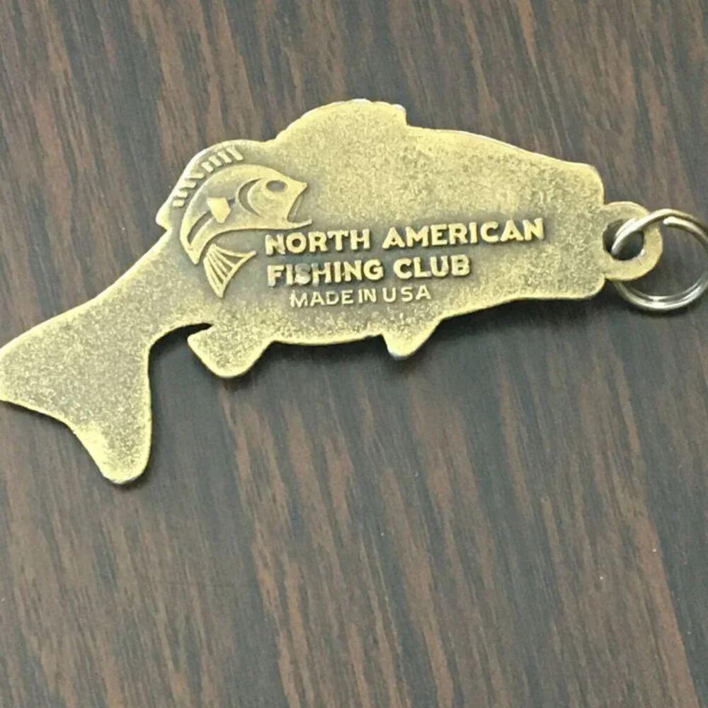 Vintage Brass North American Fishing Club Key Chain Bass Fish USA Charm Only